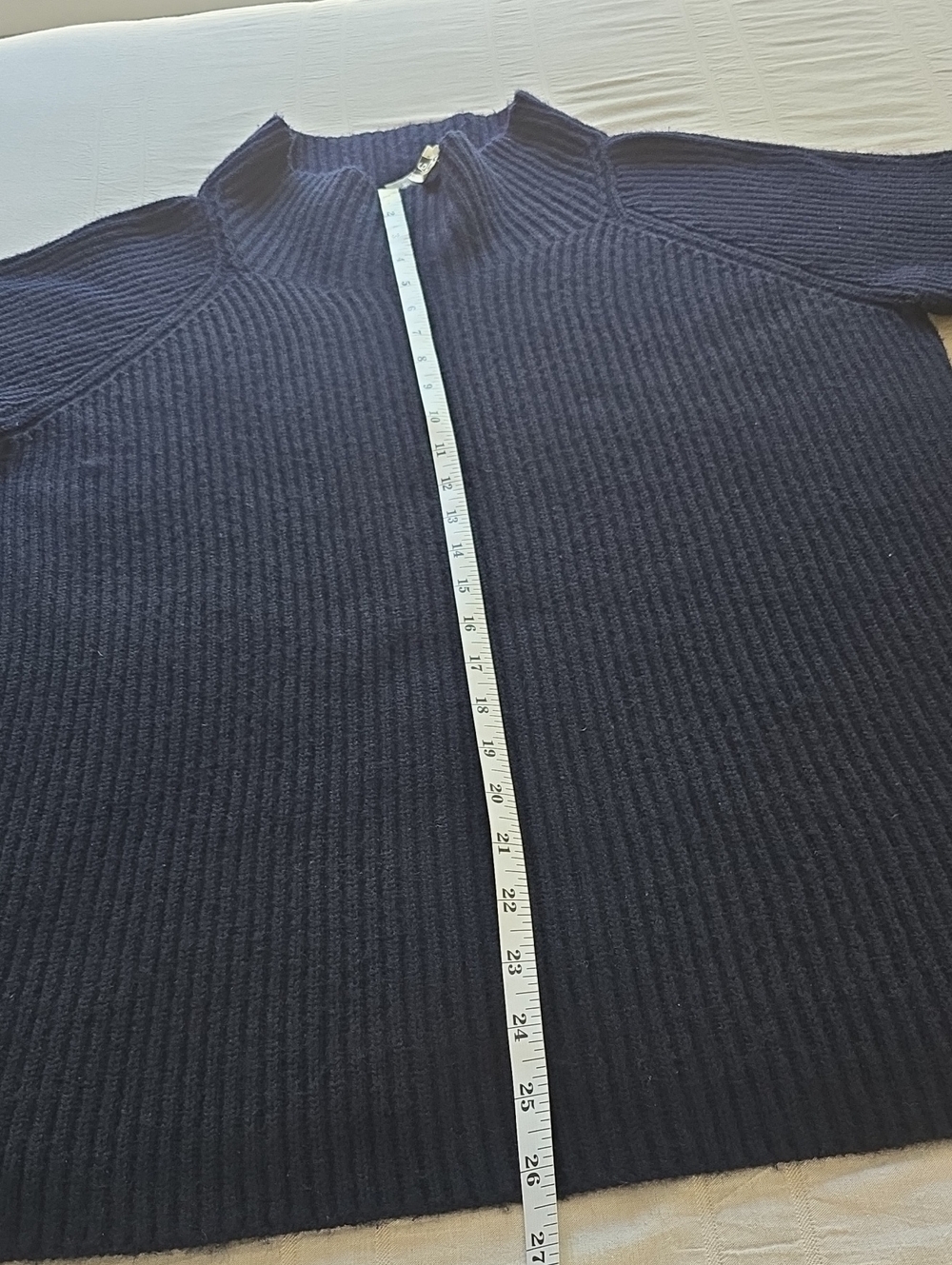 Vince Navy Button Sleeve Wool Cashmere Funnel Neck Sweater Size Large - Picture 5 of 13